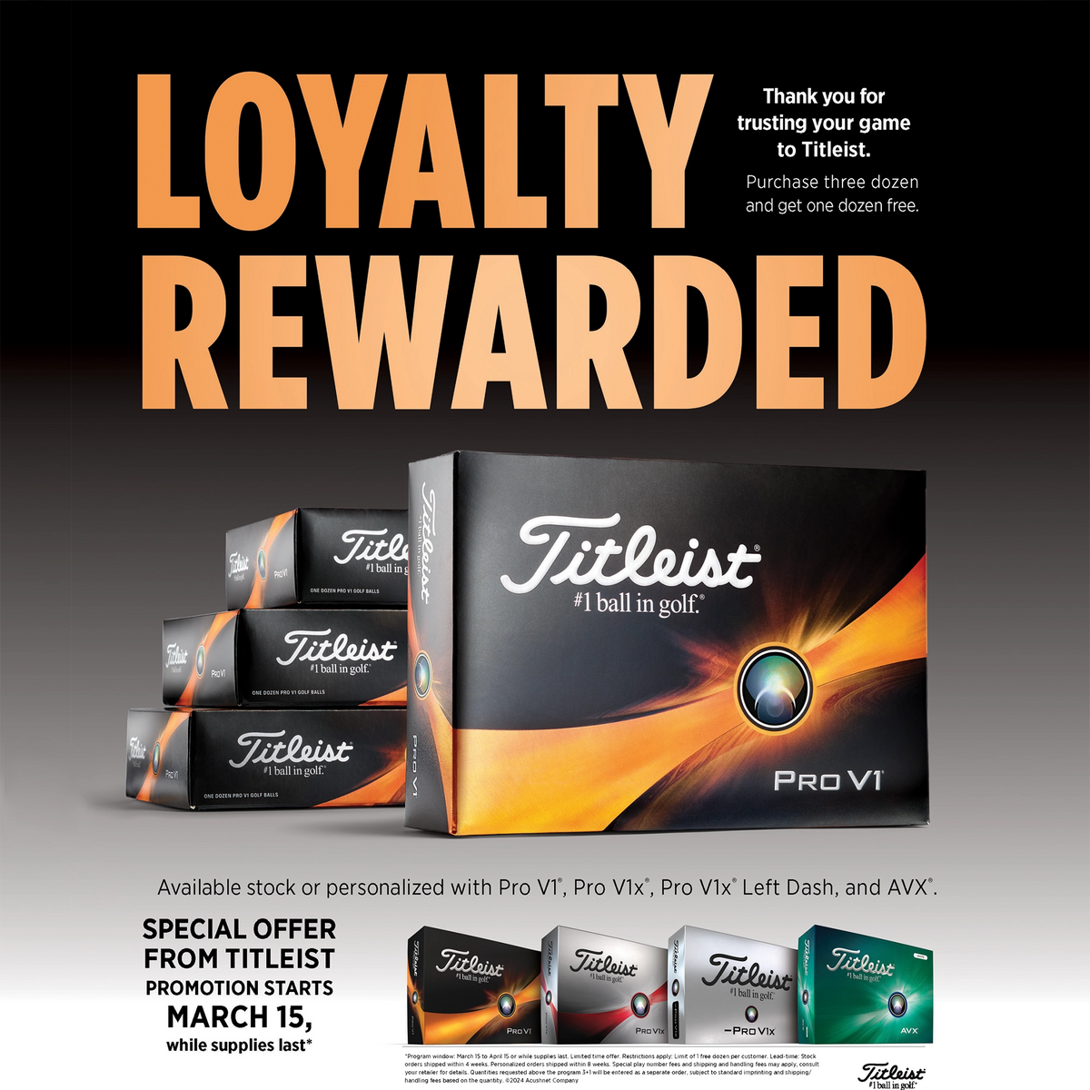 2024 Titleist Loyalty Rewarded - Buy 3 Get 1 Free